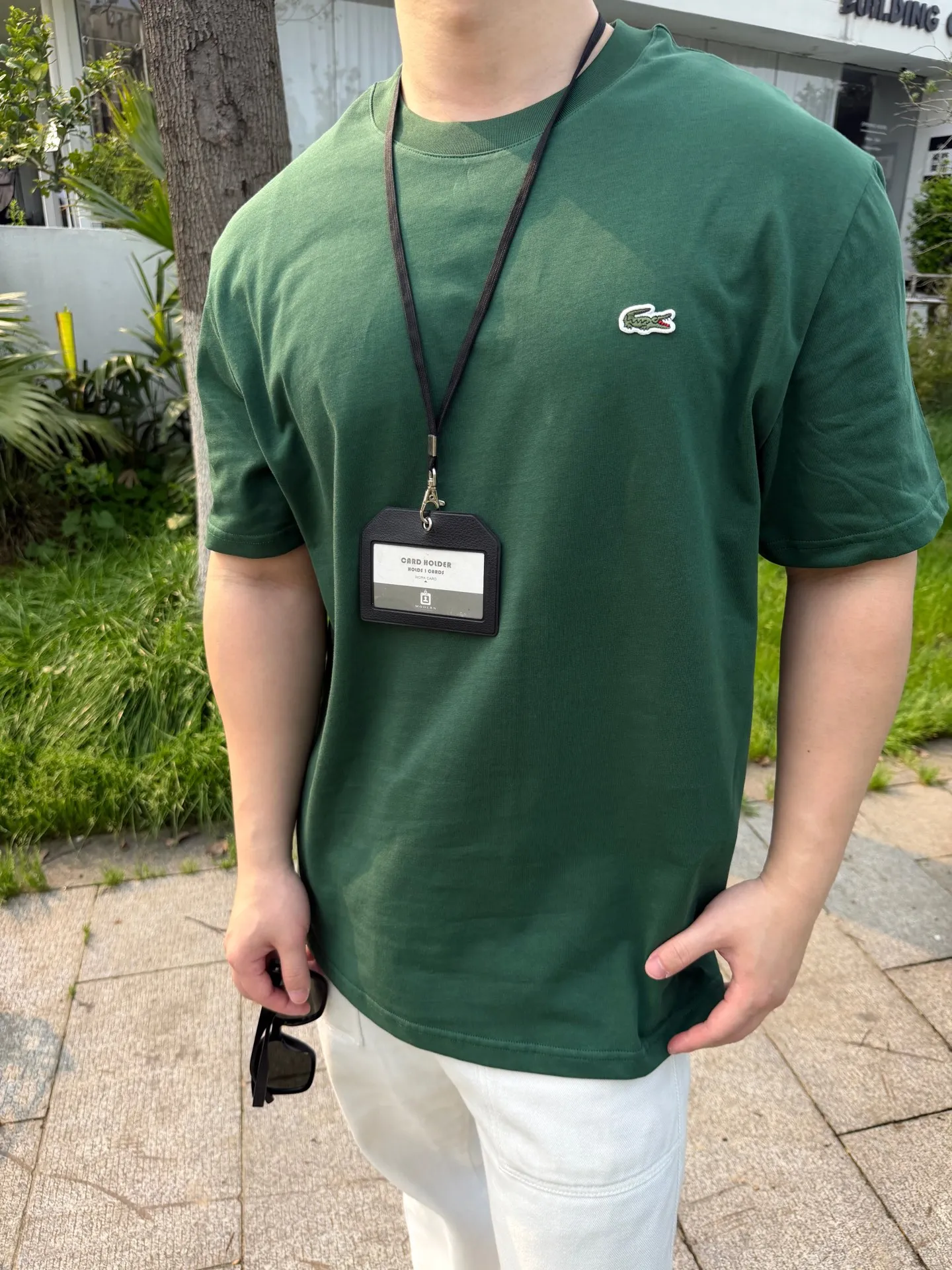 [Upper body picture] Lacoste crocodile logo short sleeves (Green)